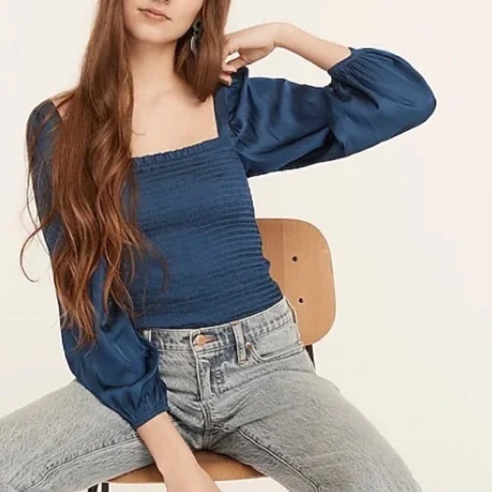 J.Crew smocked satin featherweight top